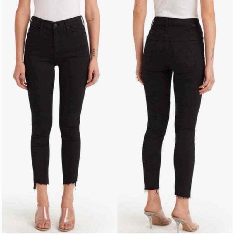 Mother Black Skinny Jeans With Raw Hem